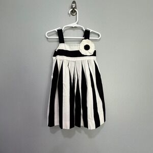 Janie and‎ Jack Girls Black & White Striped Pleated Dress Flower Accent 12-18M